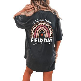 Field Day 2023 Let The Games Begin Retro Hearts Pink Rainbow Women's Oversized Comfort T-Shirt Back Print | Mazezy