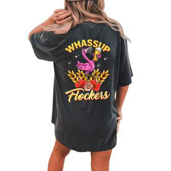 Flamingo Beer Oktoberfest Prost Whassup Flockers Drinking Women's Oversized Comfort T-Shirt Back Print | Mazezy