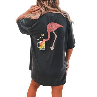 Flamingo Drinking Beer And Gets Drunk In Retro Women's Oversized Comfort T-Shirt Back Print | Mazezy