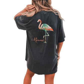 Flamingo With Palm Trees Miami Florida Vintage Women's Oversized Comfort T-Shirt Back Print | Mazezy