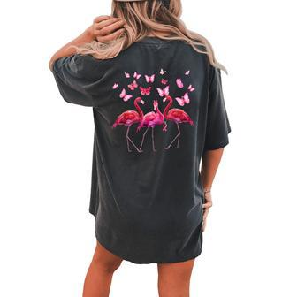 Flamingo Pink Ribbon Butterfly Breast Cancer Awareness Women's Oversized Comfort T-Shirt Back Print | Mazezy