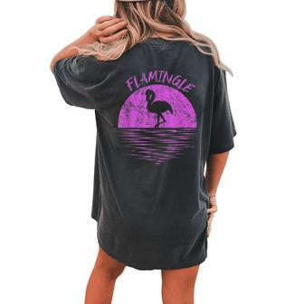 Flamingo Retro Vintage Distressed Sunset Flamingle Women's Oversized Comfort T-Shirt Back Print | Mazezy