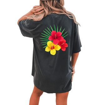 Floral Tropical Hawaiian Flower Vacation Women's Oversized Comfort T-Shirt Back Print | Mazezy