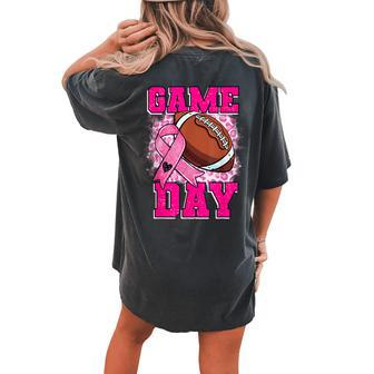 Football Game Day Pink Ribbon Breast Cancer Awareness Mom Women's Oversized Comfort T-shirt Back Print - Seseable
