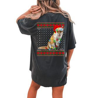 Fox Lights Xmas Ugly Sweater Santa Fox Christmas Women's Oversized Comfort T-shirt Back Print - Seseable