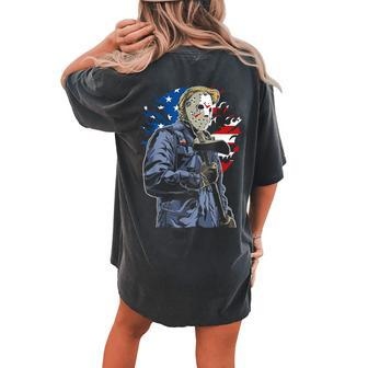 4Th Of July American Horror American Flag Scary Trump Scary Women's Oversized Comfort T-shirt Back Print | Mazezy