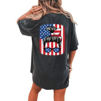 Funny 4Th Of July Patriotic American Flag Usa Women Girls Women's Oversized Graphic Back Print Comfort T-shirt - Thegiftio UK