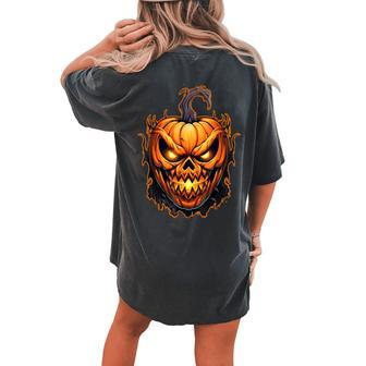 Fall Autumn Halloween Scary Pumpkin Lazy Costume Women's Oversized Comfort T-shirt Back Print - Seseable