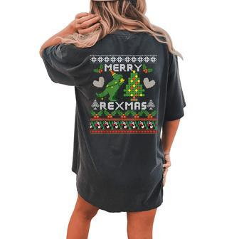 T-Rex Ugly Christmas Sweater Merry Rexmas Family Women's Oversized Comfort T-shirt Back Print | Mazezy