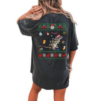 Ugly Xmas Sweater Animals Lights Christmas Rat Women's Oversized Comfort T-shirt Back Print - Seseable