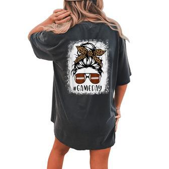 Game Day Leopard Messy Bun Mom Football Lover Bleached Women's Oversized Comfort T-shirt Back Print - Monsterry CA