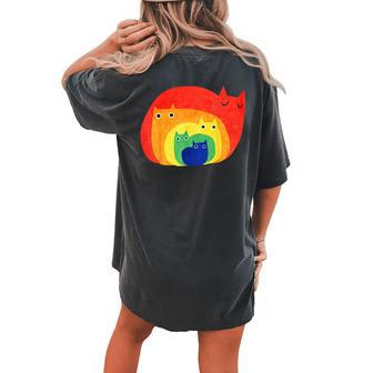 Gay Pride Cat Lgbt Cats Pile Cute Anime Rainbow Women's Oversized Comfort T-shirt Back Print - Monsterry DE