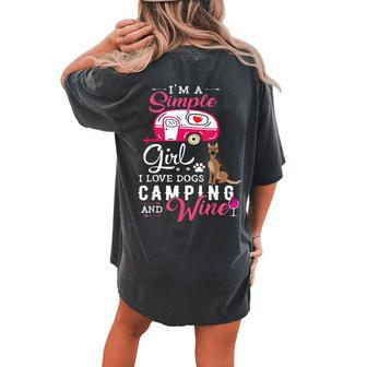 German Shepherd Dog Im A Simple Girl Wine Lover Camping Women's Oversized Comfort T-Shirt Back Print | Mazezy