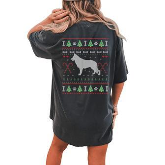 German Shepherd Ugly Sweater Christmas Dog Lover Women's Oversized Comfort T-shirt Back Print - Seseable