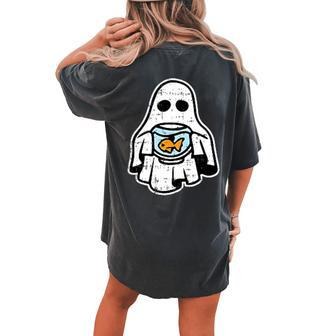 Ghost Pocket Fish Bowl Halloween Costume Ghoul Spirit Women's Oversized Comfort T-shirt Back Print | Mazezy