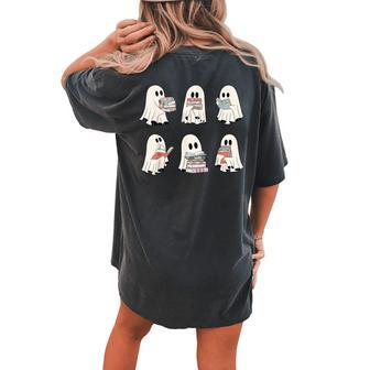 Ghost Reading Teacher Halloween Costume Librarian Book Lover Women's Oversized Comfort T-shirt Back Print - Monsterry AU