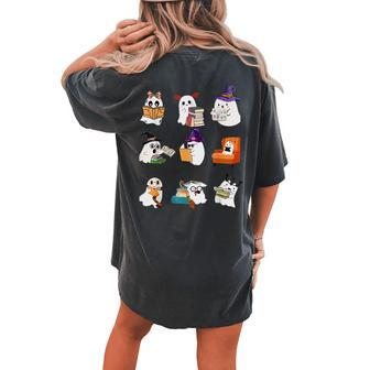 Ghosts Reading Books Teacher Halloween Librarian Cute Boooks Women's Oversized Comfort T-shirt Back Print - Monsterry
