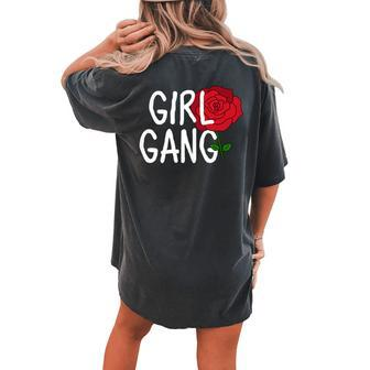 Girl Gang Cute Rose Flower Pocket Feminist Floral Women's Oversized Comfort T-Shirt Back Print | Mazezy