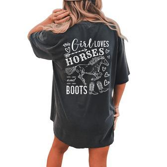 This Girl Loves Horses And Boots Cowgirl Riding Lover Women's Oversized Comfort T-Shirt Back Print | Mazezy