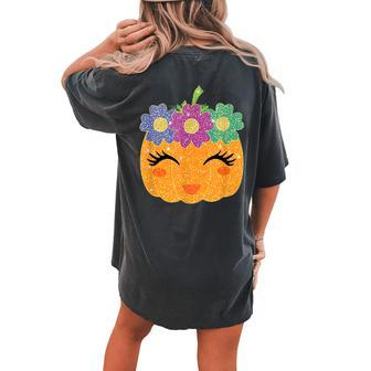Girl Pumpkin Halloween Thanksgiving For Girls Boys Kids Halloween Women's Oversized Comfort T-shirt Back Print | Mazezy
