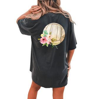 Girly Boho Floral Watercolor Volleyball Women's Oversized Comfort T-Shirt Back Print | Mazezy