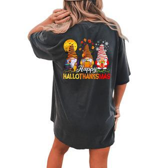 Gnomes Hallothanksmas Halloween Thanksgiving Christmas Party Women's Oversized Comfort T-shirt Back Print