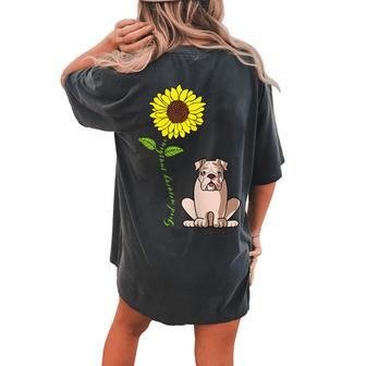 Good Morning Sunshine English Bulldog Sunflower Mom Women's Oversized Comfort T-Shirt Back Print | Mazezy