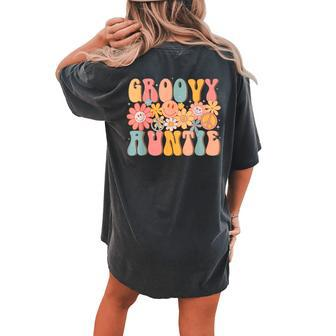 Groovy Auntie Retro Aunt Colorful Peace Sign Smile Face Women's Oversized Comfort T-shirt Back Print - Monsterry DE