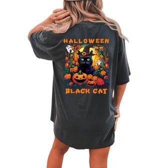Groovy Black Cat Season Halloween Pumpkin Monster Costume Women's Oversized Comfort T-shirt Back Print - Seseable