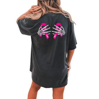 Halloween Boob Skeleton Hand On Breast Cancer Ribbon Women's Oversized Comfort T-shirt Back Print | Mazezy