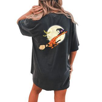 Halloween Costume Giraffe Ride Witch Shotgun Women's Oversized Comfort T-shirt Back Print - Seseable