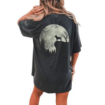 Halloween Dog Frenchie Frenchie Dog Moon Howl In Forest Women's Oversized Comfort T-shirt Back Print | Mazezy