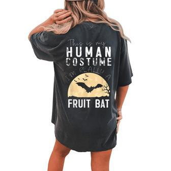 Halloween Human Costume Fruit Bat Creepy Horror Halloween Women's Oversized Comfort T-shirt Back Print | Mazezy