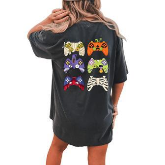 Halloween Mummy Pumpkin Skeleton Zombie Controllers Gaming Women's Oversized Comfort T-shirt Back Print | Mazezy