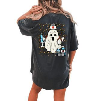 Halloween Nurse Ghost Boo Nursing Scrub Top Costume Women's Oversized Comfort T-shirt Back Print - Thegiftio UK