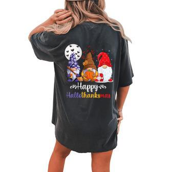 Halloween Thanksgiving Christmas Happy Hallothanksmas Gnome Women's Oversized Comfort T-shirt Back Print - Monsterry AU