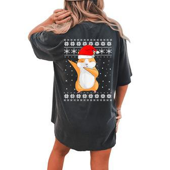 Hamster Dabbing Dance Ugly Sweater Christmas Pajamas Women's Oversized Comfort T-shirt Back Print | Mazezy
