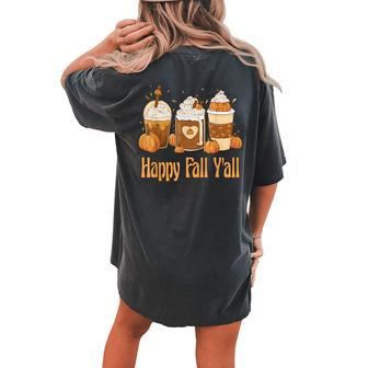 Happy Fall Y'all Latte Coffee Leopard Pumpkin Autumn Women's Oversized Comfort T-shirt Back Print | Mazezy