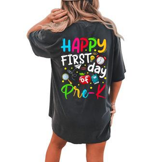 Happy First Day Of Pre-K Teacher Students Back To School Women's Oversized Comfort T-shirt Back Print | Mazezy