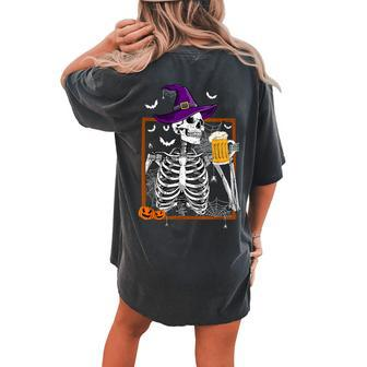 Happy Halloween Skeleton Skull Drinking Beer Women's Oversized Comfort T-shirt Back Print | Mazezy