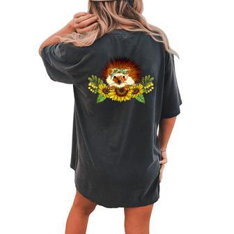 Hedgehog Sunflower Hedgehog Lover Women's Oversized Comfort T-Shirt Back Print | Mazezy