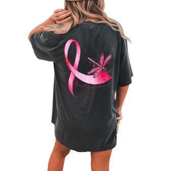 Hippie Dragonfly Pink Ribbon Breast Cancer Awareness Women's Oversized Comfort T-shirt Back Print | Mazezy CA