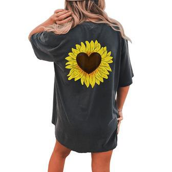 Hippie Sunflower Lover Florist Heart Yellow Sunflower Women's Oversized Comfort T-Shirt Back Print | Mazezy