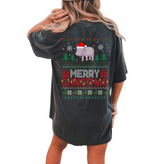 Hippo Merry Xmas Graphic For Ugly Christmas Sweater Women's Oversized Comfort T-shirt Back Print - Seseable