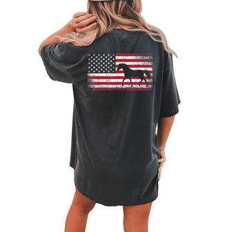 Horse Riding Cowboy Cowgirl 4Th Of July American Flag Usa Women's Oversized Comfort T-Shirt Back Print | Mazezy