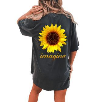 Imagine Sunflower Peace Sign Hippie Soul Hippy For Women Women's Oversized Comfort T-Shirt Back Print | Mazezy