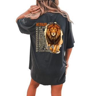 Jesus Is King Lion Christian Women's Oversized Comfort T-shirt Back Print - Monsterry CA