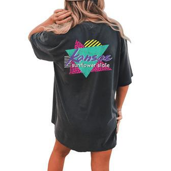 Kansas Vintage 80S 90S Retro Sunflower State Women's Oversized Comfort T-Shirt Back Print | Mazezy