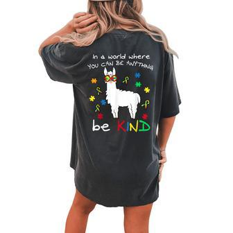 Be Kind Llama Puzzle Piece Cool Autism Awareness Women's Oversized Comfort T-Shirt Back Print | Mazezy CA