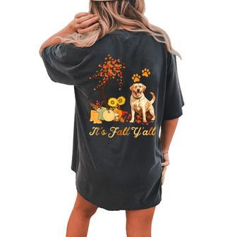 Labrador Retriever Fall Autumn Leaf Maple Tree Thanksgiving Women's Oversized Comfort T-shirt Back Print | Mazezy